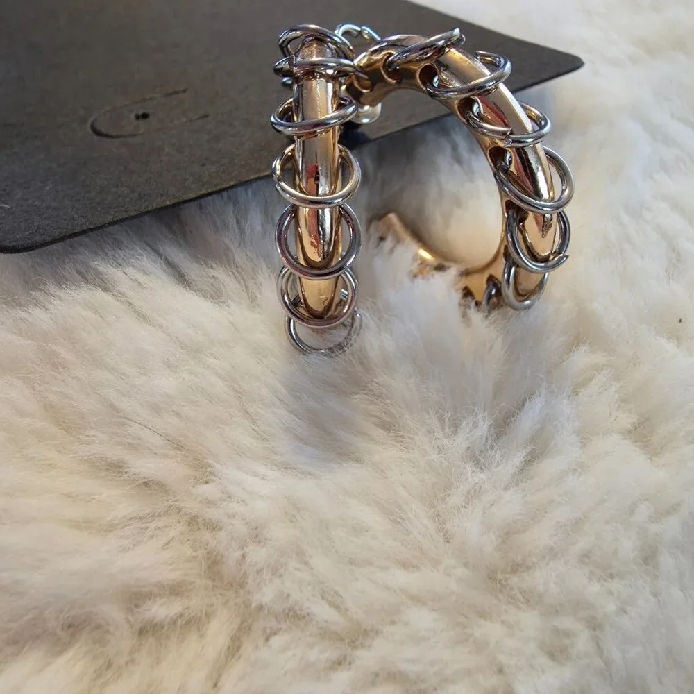 {2/$30} Silver and Gold Medium Hoops. NWT. Grunge Goth Glam Steampunk Edgy Moto